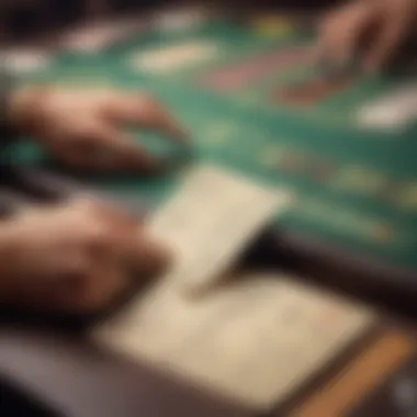 Close-up of a sports betting ticket being placed on a counter