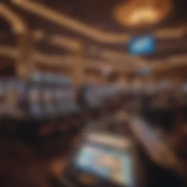 Interior view of the Belterra Sports Book showcasing betting terminals and screens