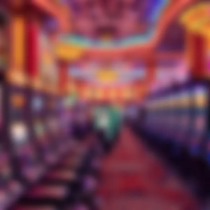 A vibrant depiction of Casino Merlin's gaming floor showcasing various slot machines
