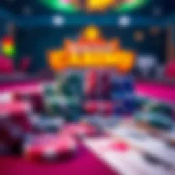 Colorful casino chips and cards on a table