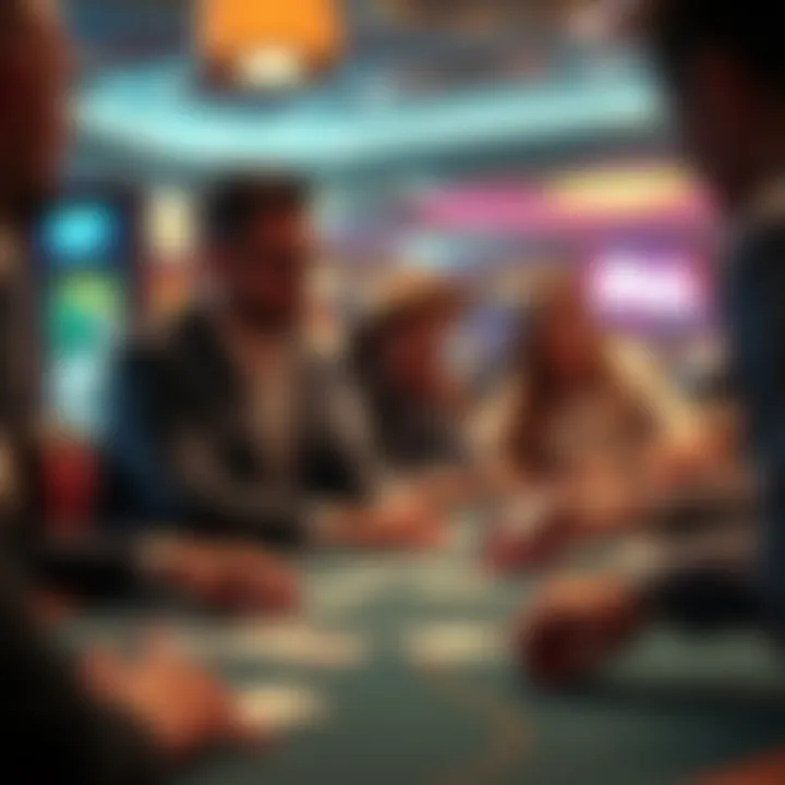 A depiction of social dynamics and interactions at a casino poker table