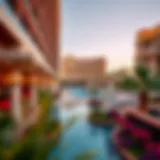 A breathtaking view of the Downtown Grand Las Vegas pool area showcasing modern architecture and vibrant landscaping