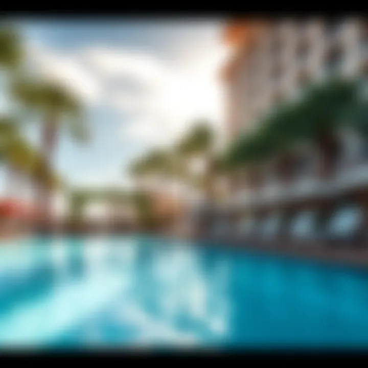 Luxurious poolside loungers surrounded by lush palm trees, inviting relaxation under the sun