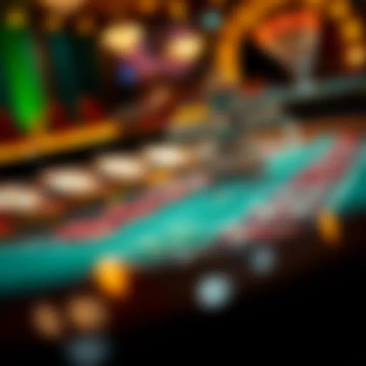 Close-up of roulette table with bets placed