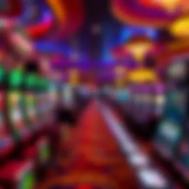 A vibrant gaming floor filled with various slot machines and table games