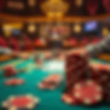 A gaming table set with 14g clay poker chips in an engaging play scenario