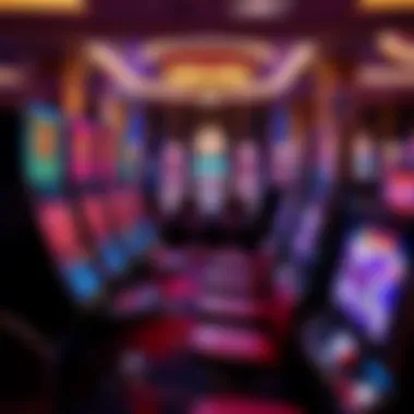 Array of slot machines with colorful displays