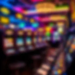 A vibrant online casino interface featuring slot machines and card games