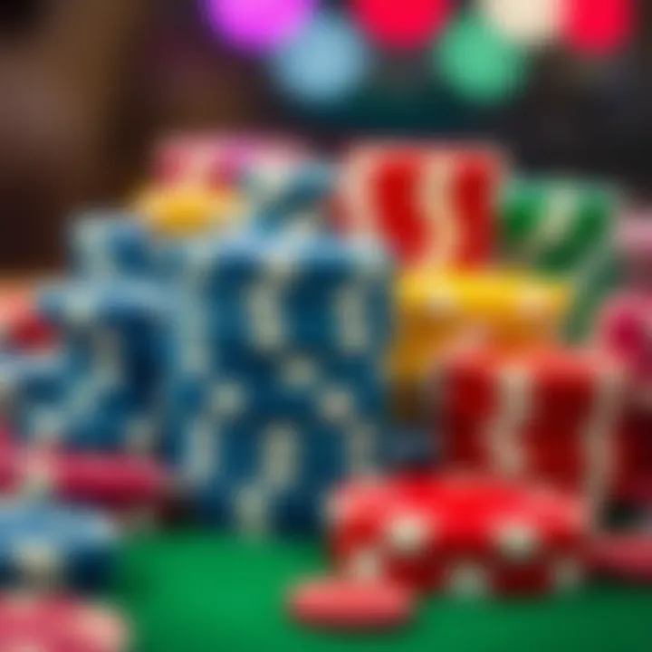 Detailed view of poker chips in vibrant colors