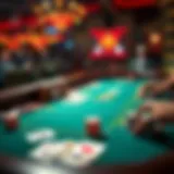A well-arranged poker table with cards and chips