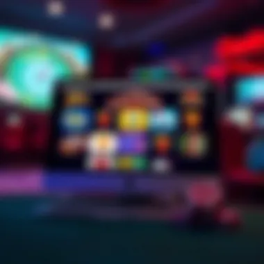 Illustration of a Mac displaying various free online casino game icons