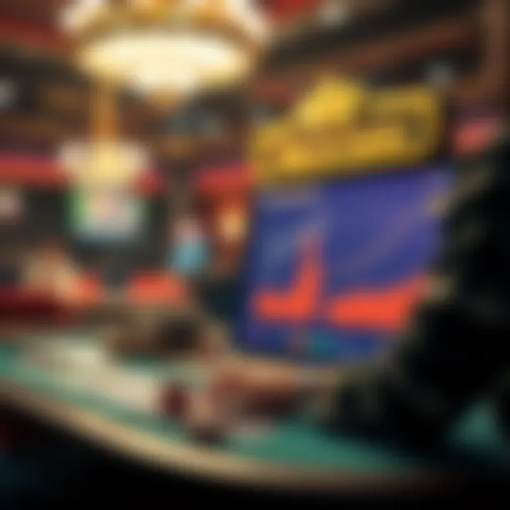 A digital representation of online gambling platforms with charts and trends