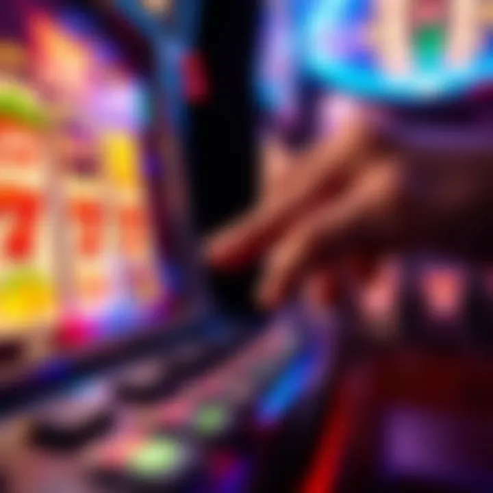 Close-up of a hand pressing a slot machine button