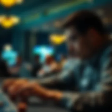 A focused player analyzing poker strategies during a game.