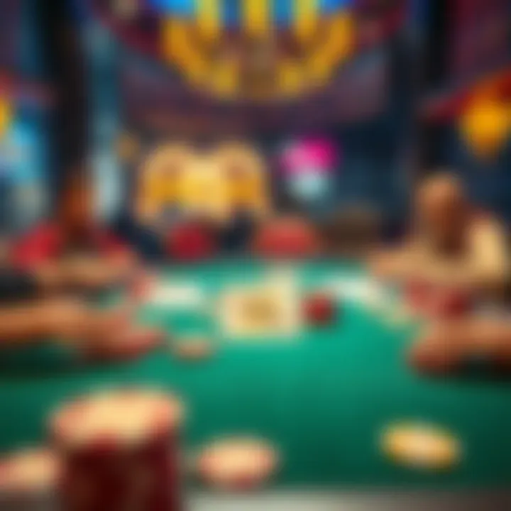 A poker table set up with cards and chips, highlighting a strategic game atmosphere.
