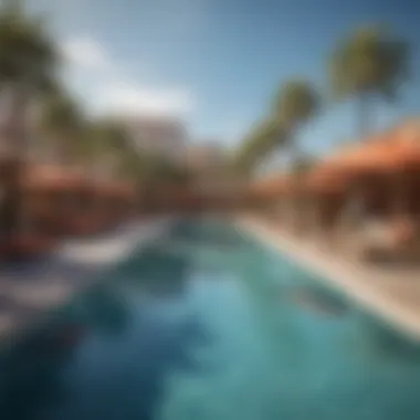 Relaxing pool area with vibrant cabanas at a Las Vegas resort