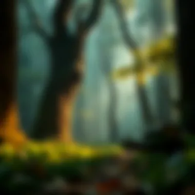 An enchanting forest scene that sets the stage for the Leprechauns Gold theme