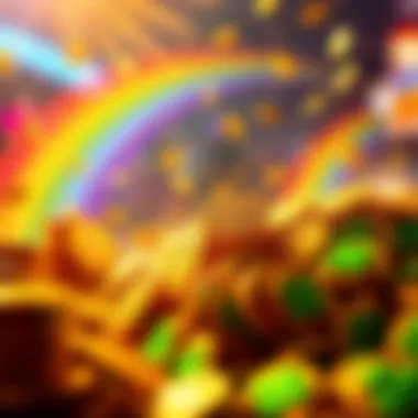 A colorful cascade of coins and rainbows symbolizing winning potential