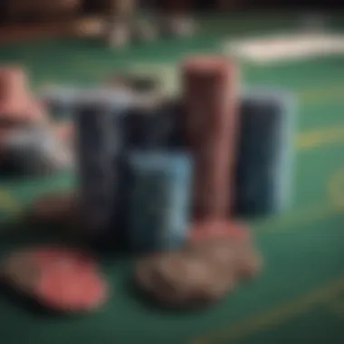 Close-up of poker chips and cards on a table, highlighting the strategic elements of the game