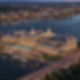 Aerial view of a riverboat casino on the Missouri River