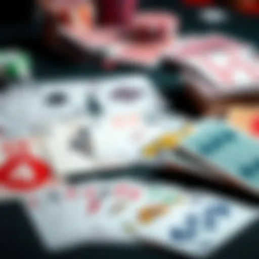 Diverse Rummy Cards Collection A colorful assortment of rummy cards laid out on a table, showcasing different designs