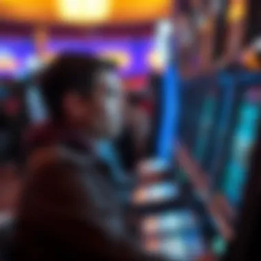 Player engaged in a slot machine game, focused and excited