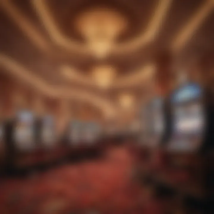 An artistic representation of a casino floor bustling with various slot machines.