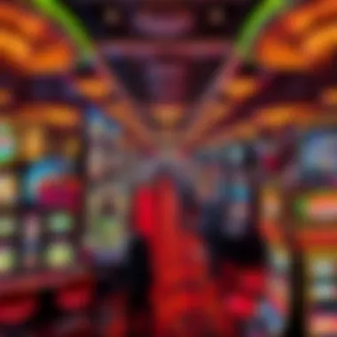 A panoramic view of a bustling casino floor filled with gaming tables and slots