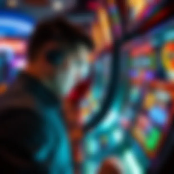 A close-up view of a player engaging with a modern slot machine interface