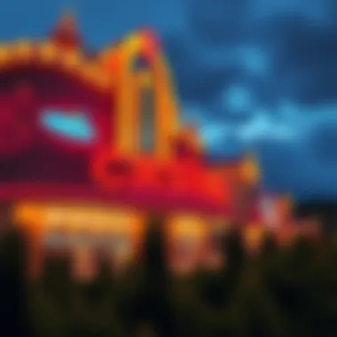 Illuminated exterior of a popular casino near Saratoga