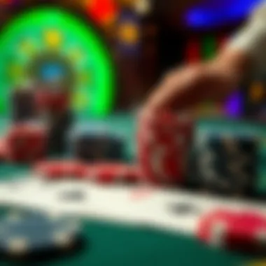 A close-up of poker chips and cards on a table, representing the gaming experience in Arkansas casinos