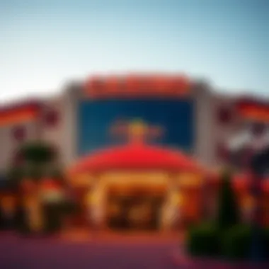 Exterior view of a popular casino in Arkansas with bright lights and a welcoming entrance