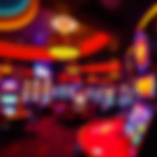 A vibrant casino interior showcasing gaming tables and slot machines.
