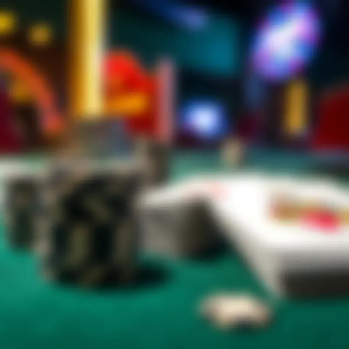 A close-up of poker chips and cards set up for a no-money game