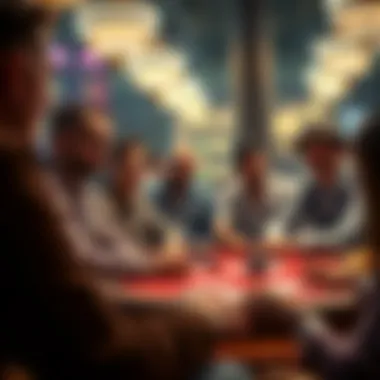 A diverse group discussing strategies and experiences in a no-money poker setting