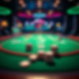 A vibrant online poker table with virtual cards and chips