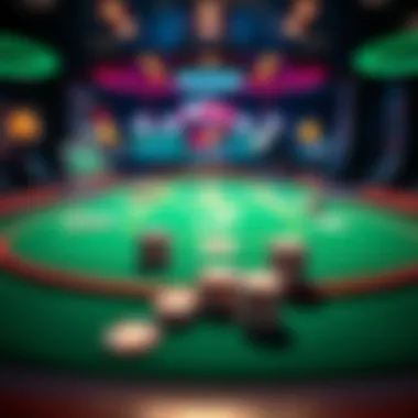 A vibrant online poker table with virtual cards and chips