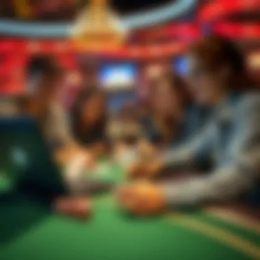 A group of friends engaged in an online poker game on a laptop