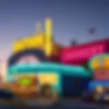 The vibrant exterior of Eastside Cannery at dusk