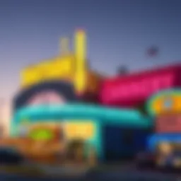 The vibrant exterior of Eastside Cannery at dusk