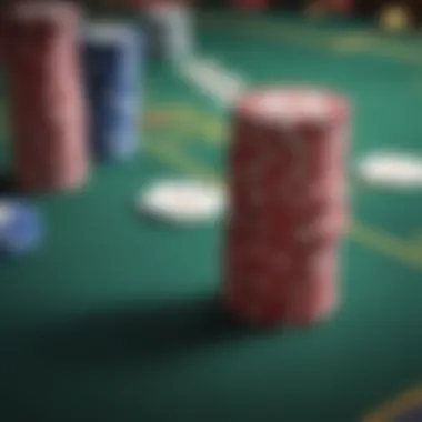 A close-up of poker chips and cards representing bankroll management