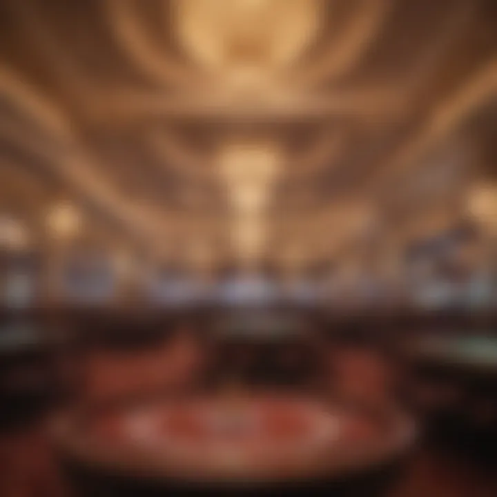 An elegant casino interior showcasing lavish decor and high-stakes gaming tables.