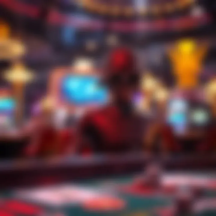 A futuristic representation of technological advancements in the gambling industry such as online gaming and AI