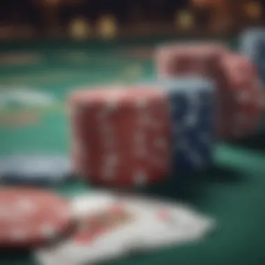 A close-up of poker chips and cards in the context of free replay poker