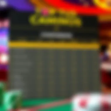 Comparison chart of top ten bonus casinos and their unique features