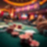 A captivating view of a poker table with chips and cards.