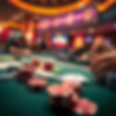 A captivating view of a poker table with chips and cards.