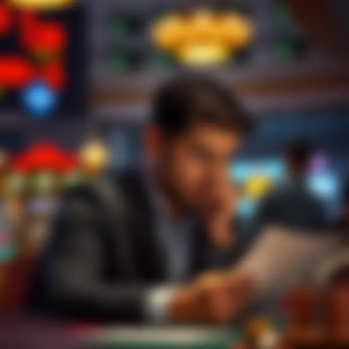 A thoughtful bettor analyzing data and trends before placing a wager.