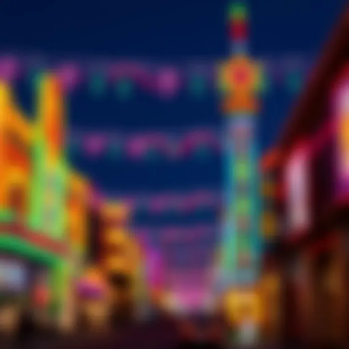 Colorful lights illuminating Fremont Street during a seasonal celebration