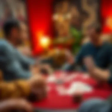 Friends Enjoying a Card Game A cozy living room scene where friends are engaged in a lively card game, highlighting the social aspect of gambling.